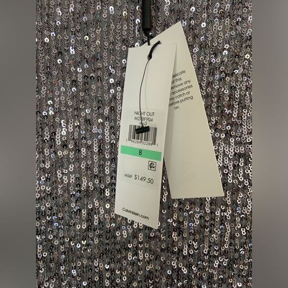 Calvin Klein 8 Festive Sequin Sheath Minimalist Glam Dress Silver Gray Holiday - Picture 4 of 8
